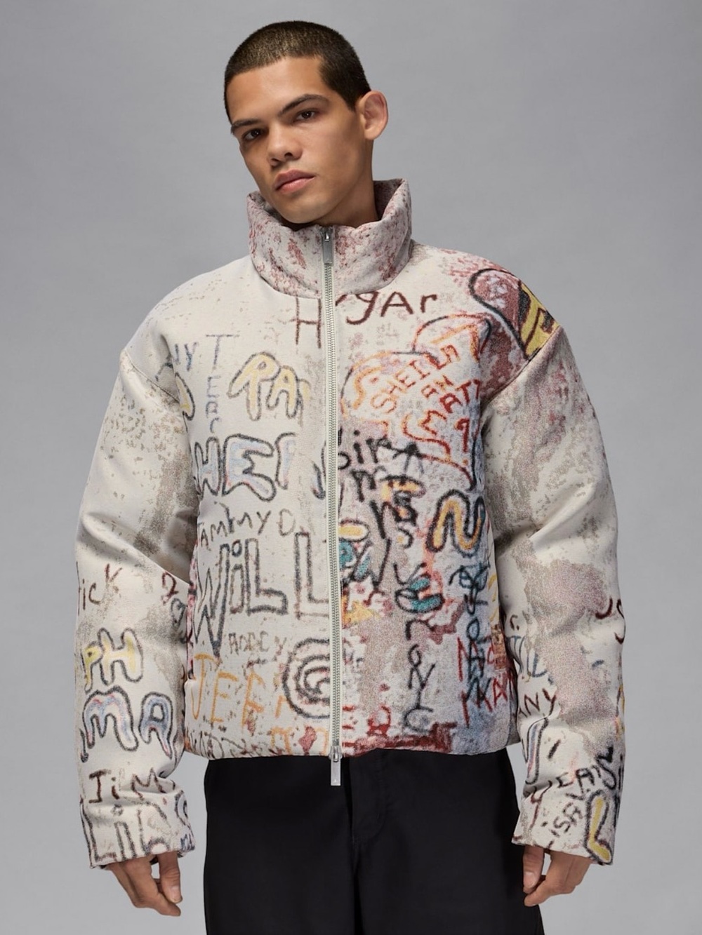 Jordan Cream Graffiti-Print Puffer Jacket